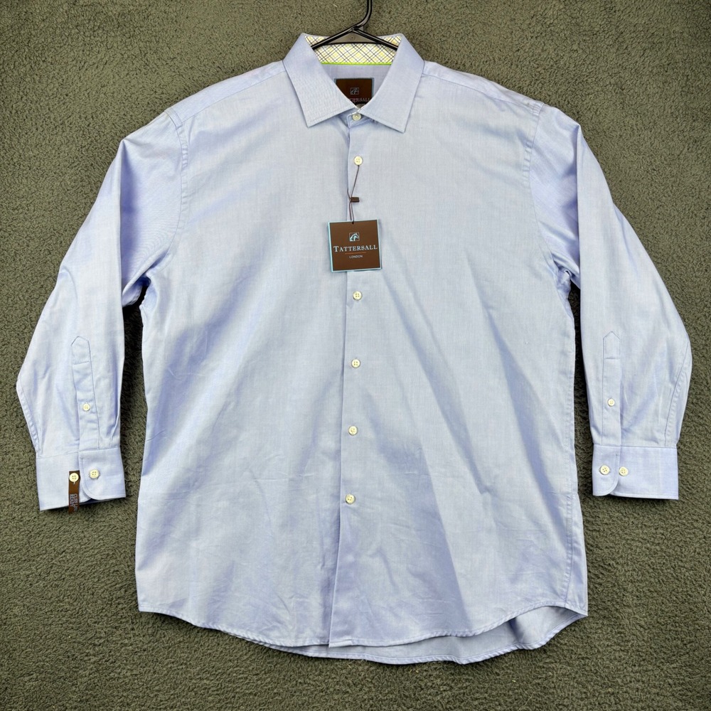 Tattersall London Mens Light Blue Cotton Dress Shirt 17.5 32/33 New With Tags